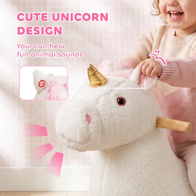 Alt view image 6 of 7 - Unicorn Baby Rocking Horse, Kids Ride Toy with Realistic Sound Seat Belt Animal Rocker for Toddlers 12 Months, White