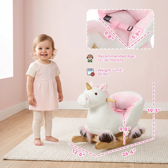 Alt view image 7 of 7 - Unicorn Baby Rocking Horse, Kids Ride Toy with Realistic Sound Seat Belt Animal Rocker for Toddlers 12 Months, White