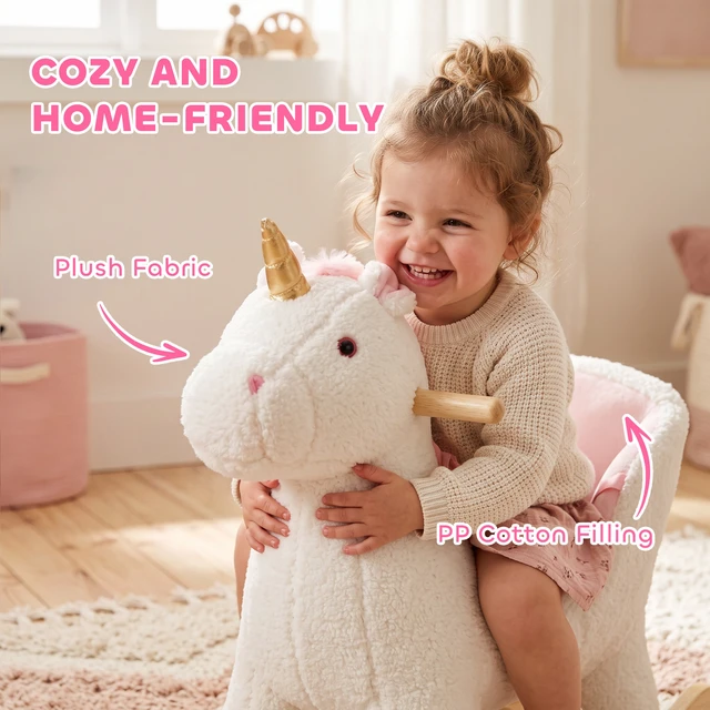 Alt view image 5 of 7 - Unicorn Baby Rocking Horse, Kids Ride Toy with Realistic Sound Seat Belt Animal Rocker for Toddlers 12 Months, White