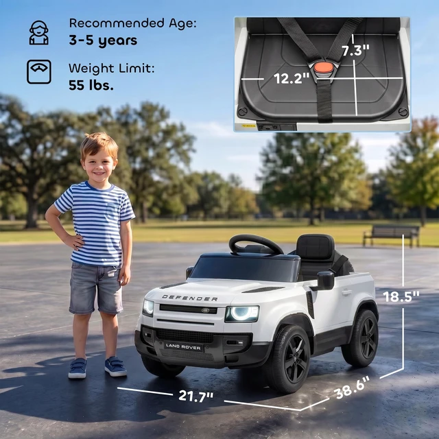 Alt view image 7 of 7 - Ride Car, Licensed Land Rover Defender Kids Electric Car with Remote Control 4 Wheel Suspension Slow Start Speeds