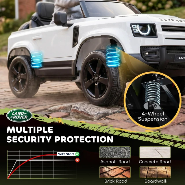 Alt view image 5 of 7 - Ride Car, Licensed Land Rover Defender Kids Electric Car with Remote Control 4 Wheel Suspension Slow Start Speeds