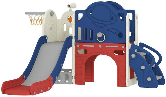 Main image of 8 in Toddler Slide Set, Kids Climber Slider with Basketball Hoop and Ball Ring Toss Telescope Storage Outdoor Indoor