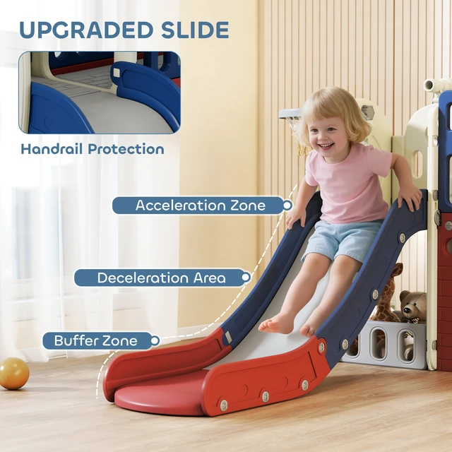 Alt view image 3 of 7 - 8 in Toddler Slide Set, Kids Climber Slider with Basketball Hoop and Ball Ring Toss Telescope Storage Outdoor Indoor