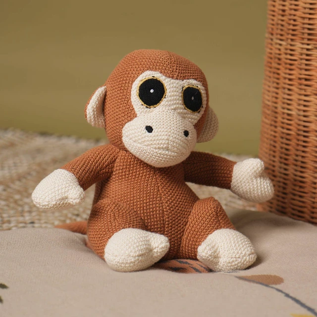 Main image of Handcrafted Cotton Knitted Soft Monkey Toy Soft Toys, Apricot Brown, Play