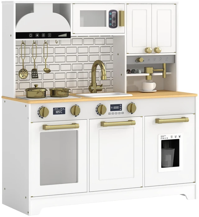 Main image of Play Kitchen, Kids Kitchen Playset with Sink Stove Coffee Maker Ice Maker Microwave Oven Clicking Knobs Storage