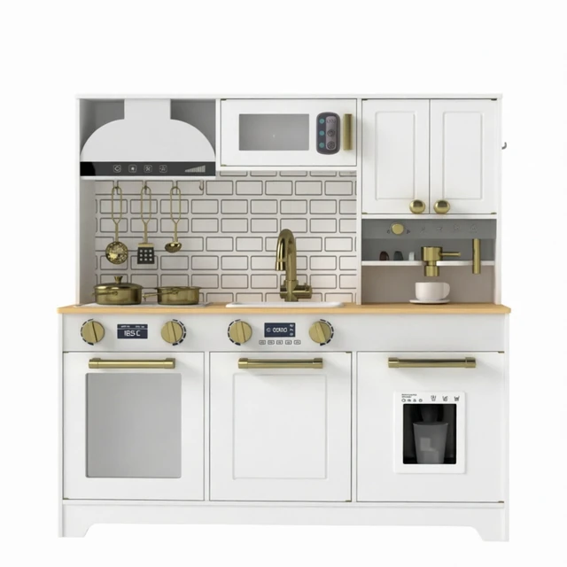 Alt view image 5 of 7 - Toy Kitchen Center, All In-One Kids Cooking Playset Children Kitchen Playset, Black Gray Gold White, MDF, Metal and Wood