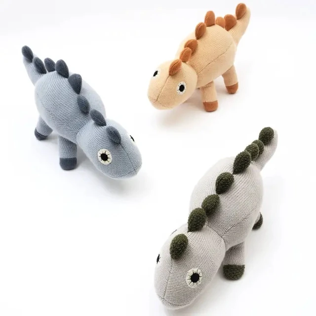 Alt view image 3 of 4 - Knitted Stuffed Dinosaur Soft Toy, Gray, Cotton, Soft Play
