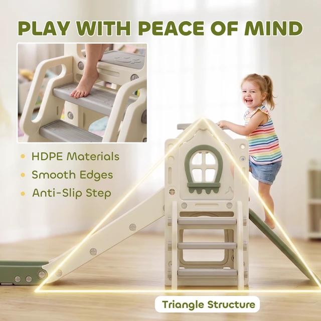 Alt view image 3 of 7 - Toddler Slide, Foldable 5 in Kids Indoor Playset with Ladder Climbing Wall Basketball Hoop Storage Space and Basketball
