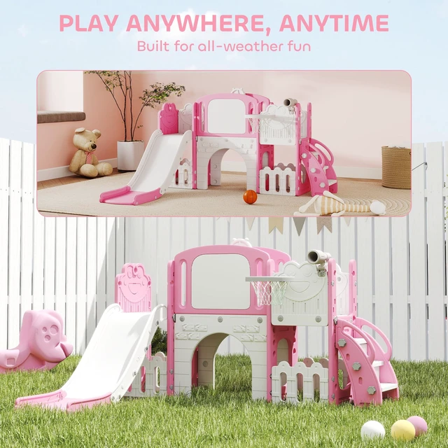 Alt view image 2 of 7 - Toddler Slide, 7 in Kids Slide with Climber Basketball Hoop Telescope Drawing Board Storage Box Indoor Outdoor