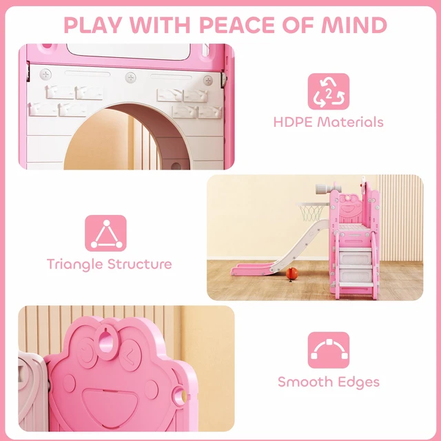 Alt view image 4 of 7 - Toddler Slide, 7 in Kids Slide with Climber Basketball Hoop Telescope Drawing Board Storage Box Indoor Outdoor
