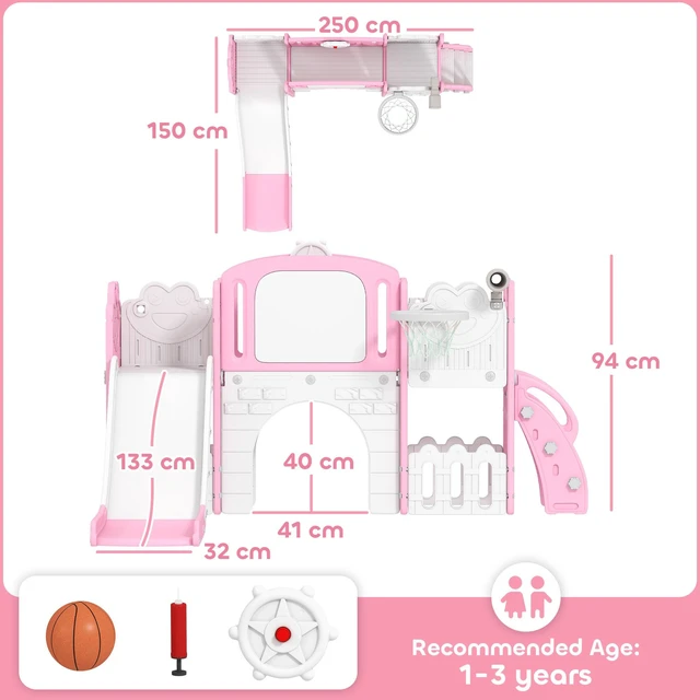 Alt view image 7 of 7 - Toddler Slide, 7 in Kids Slide with Climber Basketball Hoop Telescope Drawing Board Storage Box Indoor Outdoor