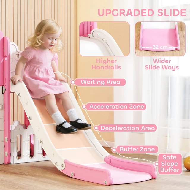 Alt view image 5 of 7 - Toddler Slide, 7 in Kids Slide with Climber Basketball Hoop Telescope Drawing Board Storage Box Indoor Outdoor