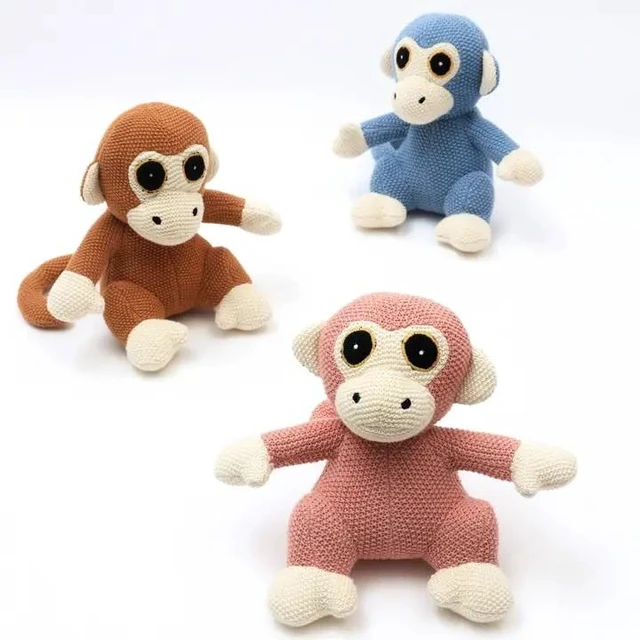 Alt view image 3 of 4 - Knitted Stuffed Monk Soft Toy, Coral, Cotton, Soft Play