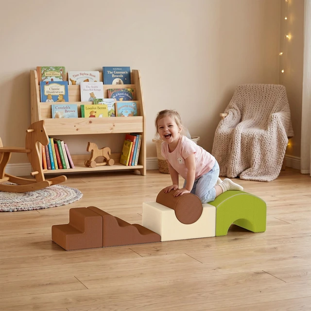 Alt view image 2 of 7 - Foam Climbing Blocks, 5 Piece Toddlers Climbing Toys with Corduroy Fabric Non-Slip Bottom Removable Washable Cover