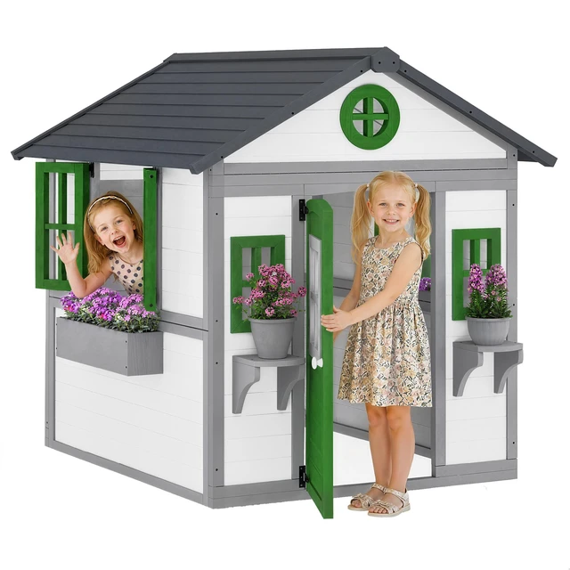 Main image of Outdoor Kids Playhouse, Wooden Outdoor Play with Dutch Door Windows Flower Holders and Boxes for Toddlers 3 Years