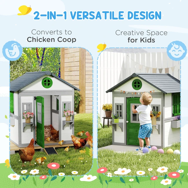 Alt view image 5 of 7 - Outdoor Kids Playhouse, Wooden Outdoor Play with Dutch Door Windows Flower Holders and Boxes for Toddlers 3 Years