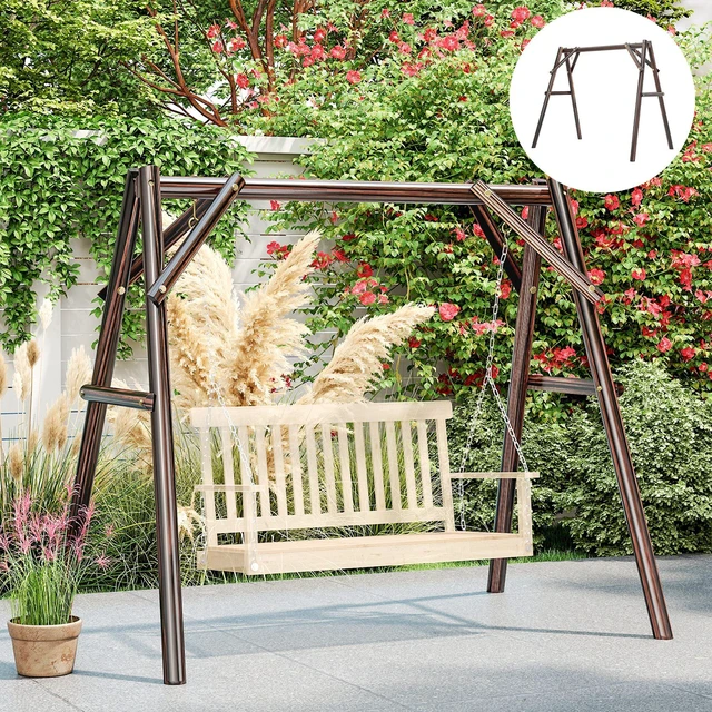 Alt view image 2 of 7 - 660 LBS Swing Frame, Heavy Duty Frame Wooden Swing Stand for DIY Painting Freestanding Hanging Chair Stand Only