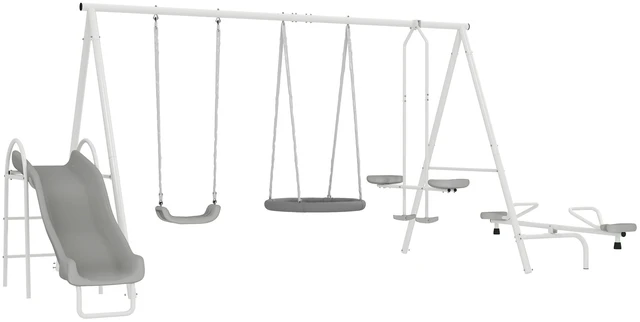 Main image of 693 LBS Metal Swing Set for Kids, 5 in Outdoor Playset with Heavy Duty Frame Stand 29.5 Inch Saucer Swing Slide Teeter