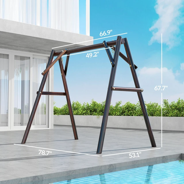 Alt view image 7 of 7 - 660 LBS Swing Frame, Heavy Duty Frame Wooden Swing Stand for DIY Painting Freestanding Hanging Chair Stand Only