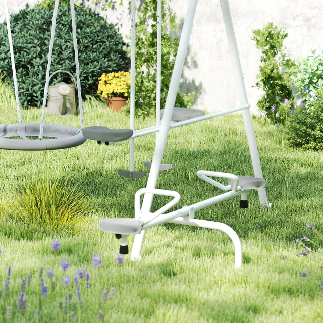 Alt view image 3 of 7 - 693 LBS Metal Swing Set for Kids, 5 in Outdoor Playset with Heavy Duty Frame Stand 29.5 Inch Saucer Swing Slide Teeter