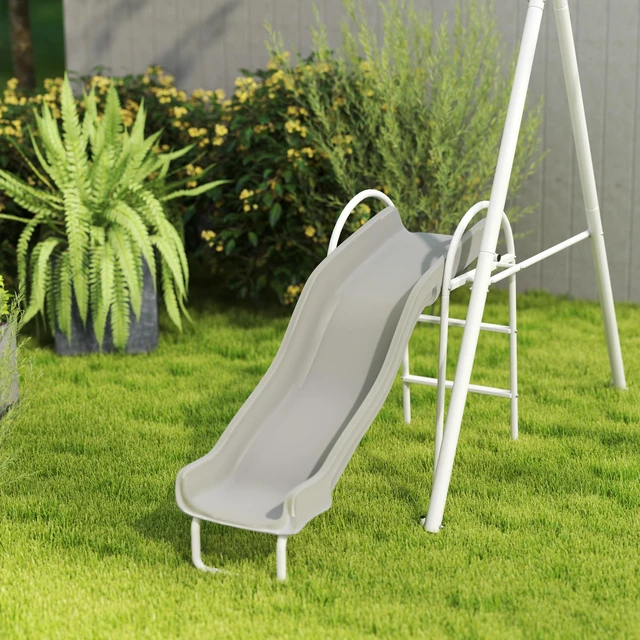 Alt view image 2 of 7 - 693 LBS Metal Swing Set for Kids, 5 in Outdoor Playset with Heavy Duty Frame Stand 29.5 Inch Saucer Swing Slide Teeter