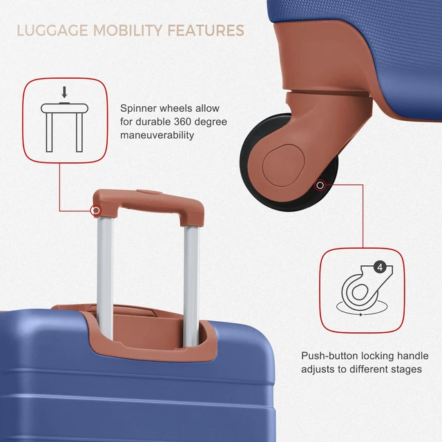 Alt view image 3 of 7 - 4 Piece Luggage Set 20 in Carry, 28 in Checked Suitcase with TSA Lock Travel Duffel Bag Wet Dry Toiletry Bag, Navy