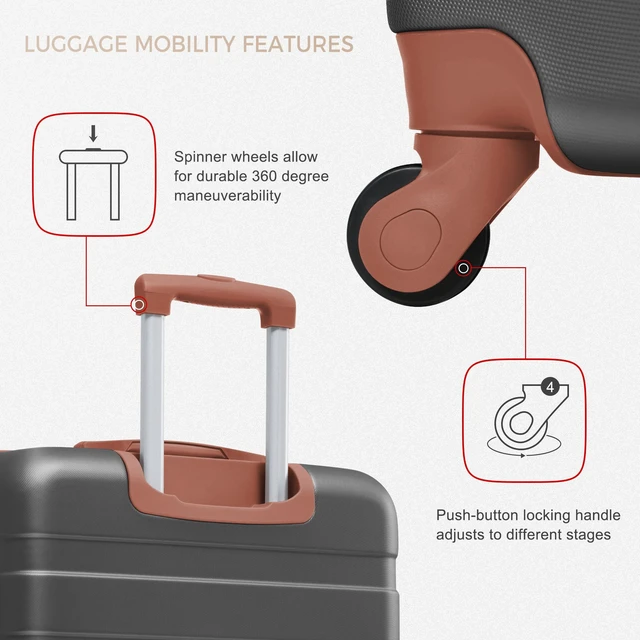 Alt view image 3 of 7 - 4 Piece Luggage Set 20 in Carry, 28 in Checked Suitcase with TSA Lock Travel Duffel Bag Wet Dry Toiletry Bag, Grey