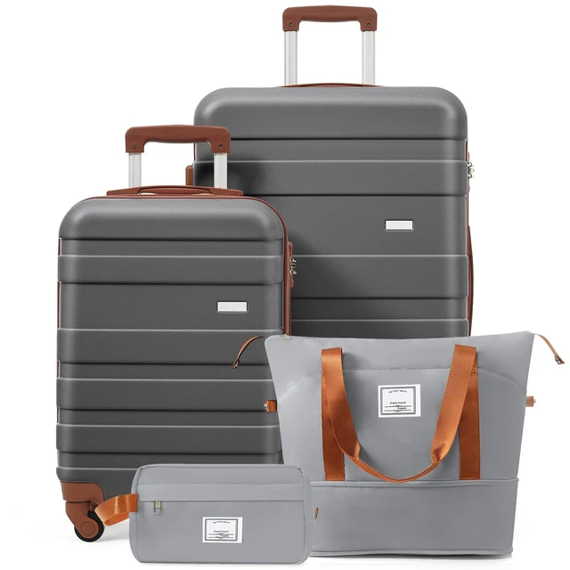 Main image of 4 Piece Luggage Set 20 in Carry, 28 in Checked Suitcase with TSA Lock Travel Duffel Bag Wet Dry Toiletry Bag, Grey