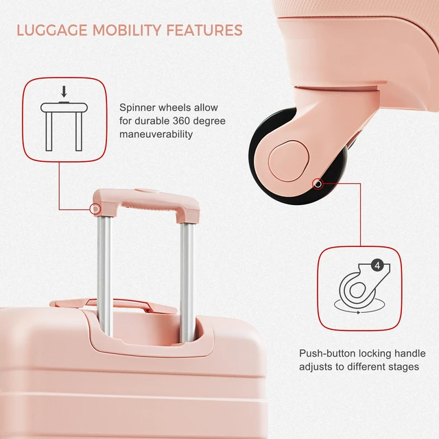 Alt view image 4 of 7 - 4 Piece Luggage Set 20 in Carry, 28 in Checked Suitcase with TSA Lock Travel Duffel Bag Wet Dry Toiletry Bag, Pink