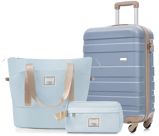 Main image of 3 Piece Luggage Set 20 in Suitcase with TSA Lock Travel Duffel Bag Wet Dry Toiletry Bag, Light Blue, ABS, Hard Case