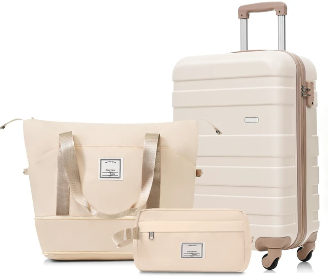 Main image of 3 Piece Luggage Set 20 in Suitcase with TSA Lock Travel Duffel Bag Wet Dry Toiletry Bag, and, Ivory Gold, ABS, Hard