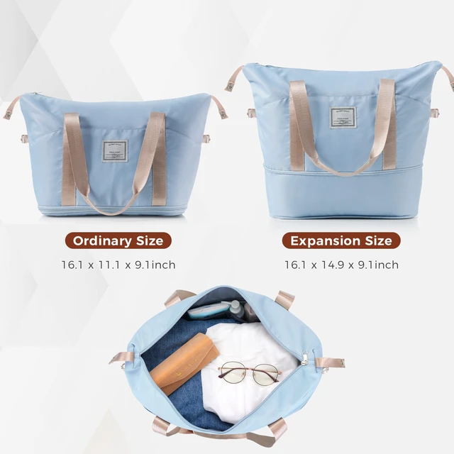 Alt view image 7 of 7 - 3 Piece Luggage Set 20 in Suitcase with TSA Lock Travel Duffel Bag Wet Dry Toiletry Bag, Light Blue, ABS, Hard Case