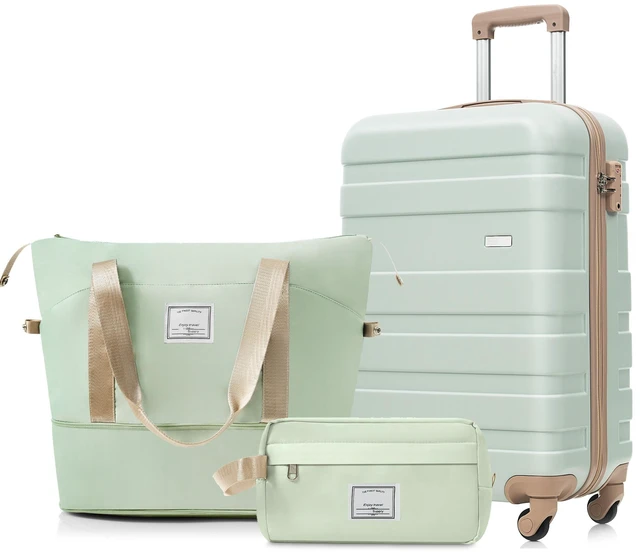 Main image of 3 Piece Luggage Set 20 in Suitcase with TSA Lock Travel Duffel Bag Wet Dry Toiletry Bag, Grey Green, ABS, Hard Case