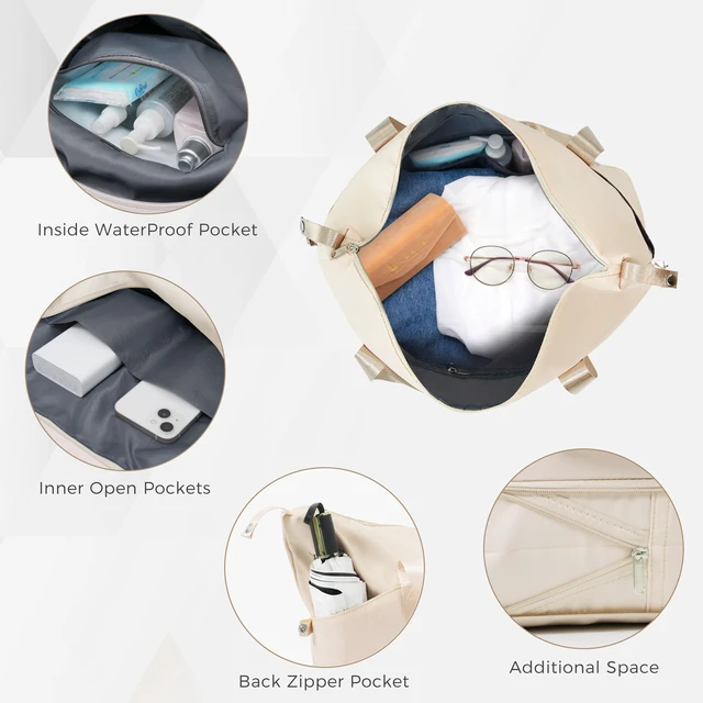 Alt view image 5 of 7 - 3 Piece Luggage Set 20 in Suitcase with TSA Lock Travel Duffel Bag Wet Dry Toiletry Bag, and, Ivory Gold, ABS, Hard