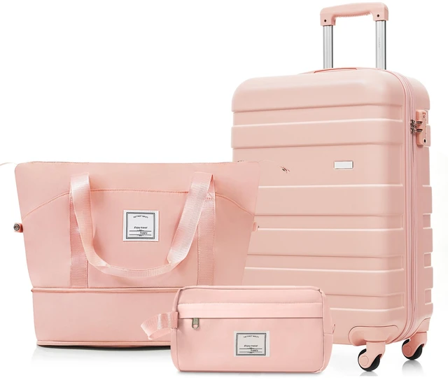 Main image of 3 Piece Luggage Set 20 in Suitcase with TSA Lock Travel Duffel Bag Wet Dry Toiletry Bag, Pink, ABS, Hard Case Luggage