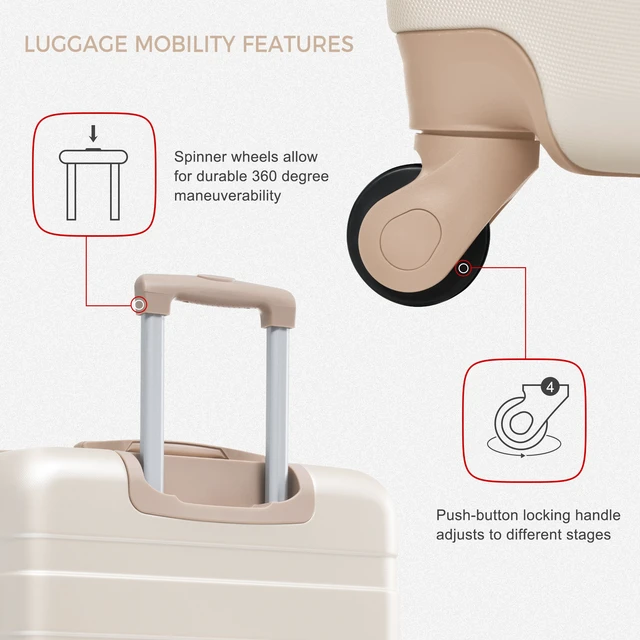 Alt view image 2 of 7 - 3 Piece Luggage Set 20 in Suitcase with TSA Lock Travel Duffel Bag Wet Dry Toiletry Bag, and, Ivory Gold, ABS, Hard