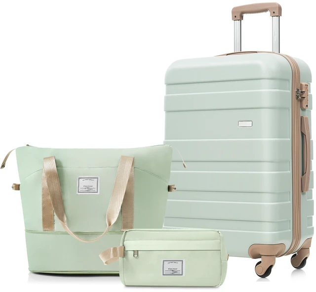 Main image of 3 Piece Luggage Set 28 in Checked Suitcase with TSA Lock Travel Duffel Bag Wet Dry Toiletry Bag, Grey Green, ABS, Hard