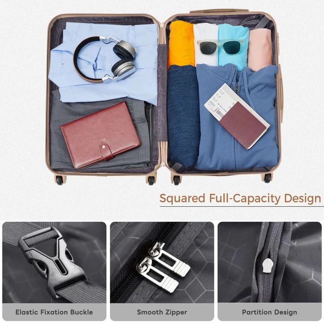 Alt view image 2 of 6 - 3 Piece Luggage Set 20 in Suitcase with TSA Lock Travel Duffel Bag Wet Dry Toiletry Bag, Grey Green, ABS, Hard Case