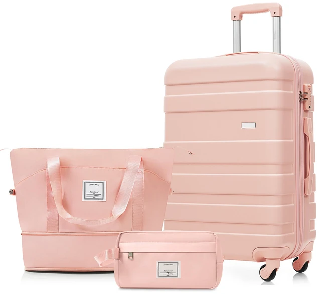 Main image of 3 Piece Luggage Set 24 in Checked Suitcase with TSA Lock Travel Duffel Bag Wet Dry Toiletry Bag, Pink, ABS, Hard Case