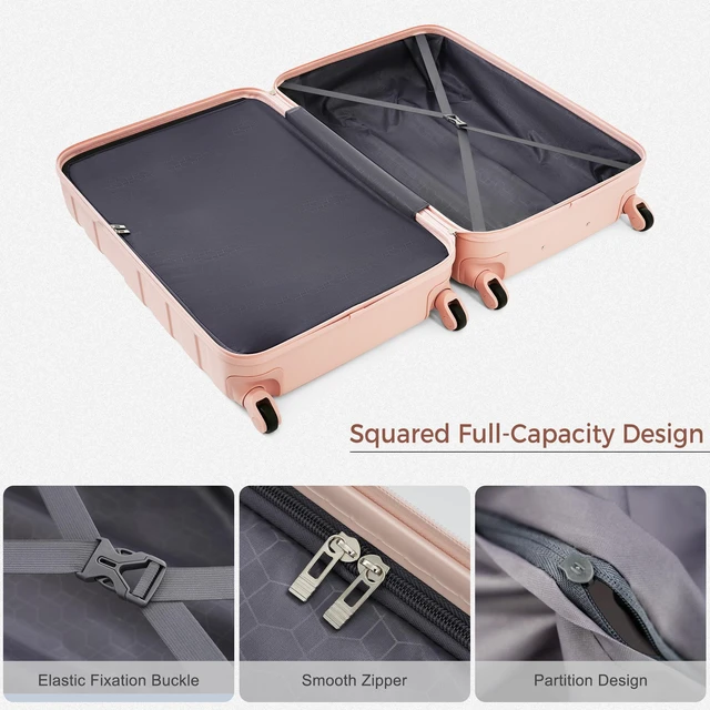 Alt view image 4 of 7 - 3 Piece Luggage Set 24 in Checked Suitcase with TSA Lock Travel Duffel Bag Wet Dry Toiletry Bag, Pink, ABS, Hard Case
