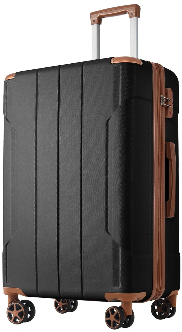 Main image of Hardshell Luggage, Lightweight ABS Suitcases with Double Wheels Expandable 24 Inch Checked Travel Luggage, Black Brown