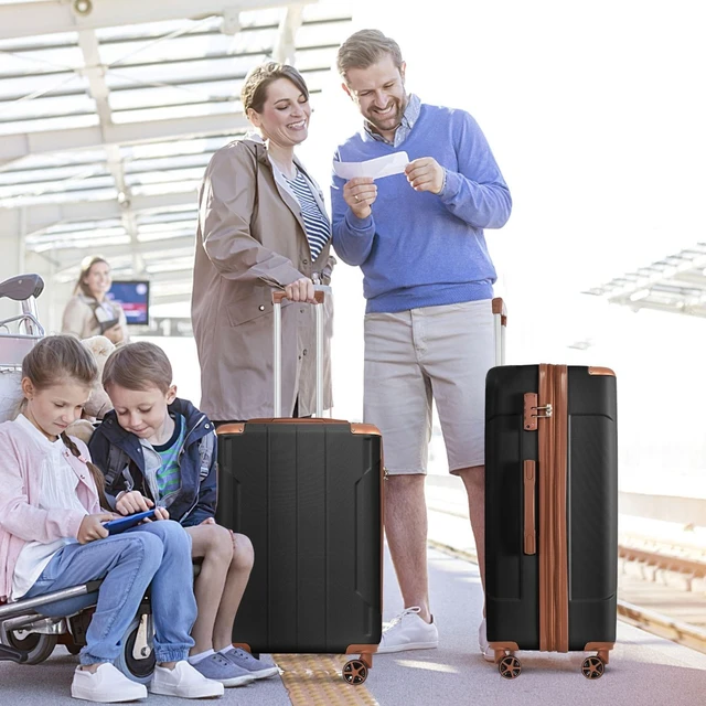 Alt view image 7 of 7 - Hardshell Luggage, Lightweight ABS Suitcases with Double Wheels Expandable 24 Inch Checked Travel Luggage, Black Brown