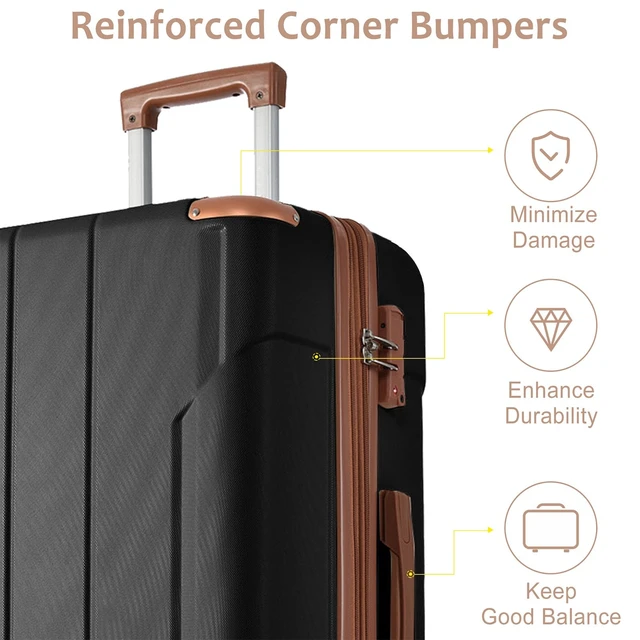 Alt view image 2 of 7 - Hardshell Luggage, Lightweight ABS Suitcases with Double Wheels Expandable 24 Inch Checked Travel Luggage, Black Brown