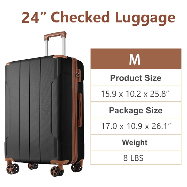 Alt view image 5 of 7 - Hardshell Luggage, Lightweight ABS Suitcases with Double Wheels Expandable 24 Inch Checked Travel Luggage, Black Brown