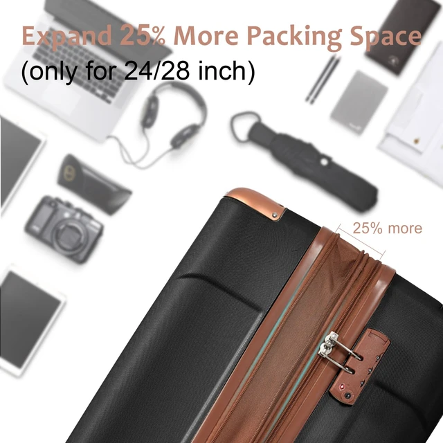 Alt view image 3 of 7 - Hardshell Luggage, Lightweight ABS Suitcases with Double Wheels Expandable 24 Inch Checked Travel Luggage, Black Brown