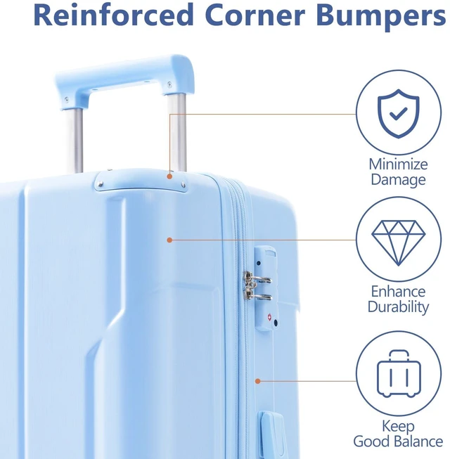 Alt view image 3 of 7 - Hardshell Luggage, Lightweight ABS Suitcases with Double Wheels Expandable 24 Inch Checked Travel Luggage Skyblue, Sky