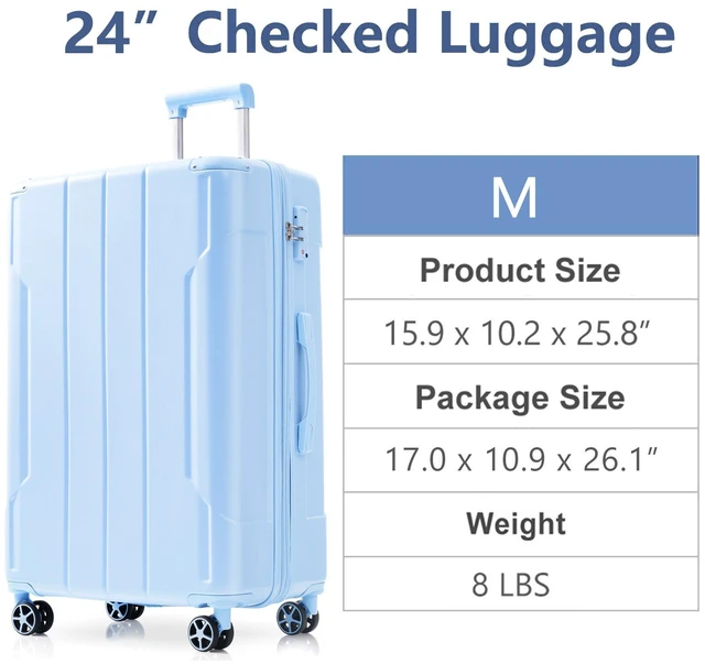 Alt view image 6 of 7 - Hardshell Luggage, Lightweight ABS Suitcases with Double Wheels Expandable 24 Inch Checked Travel Luggage Skyblue, Sky