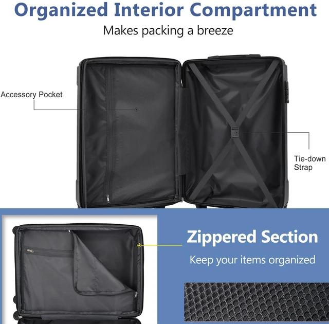 Alt view image 7 of 7 - Hardshell Luggage, Lightweight ABS Suitcases with Double Wheels Expandable 24 Inch Checked Travel Luggage Skyblue, Sky