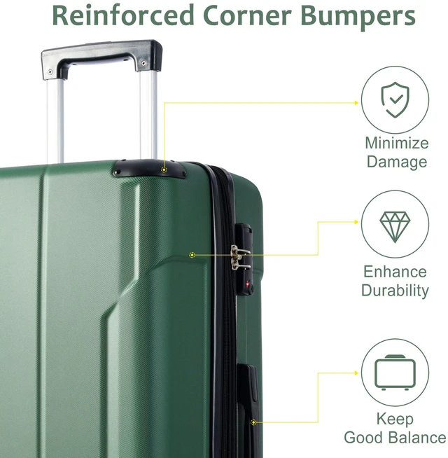 Alt view image 2 of 7 - Hardshell Luggage, Lightweight ABS Suitcases with Double Wheels Expandable 28 Inch Checked Luggage, Green, ABS, Hard