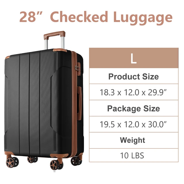 Alt view image 6 of 7 - Hardshell Luggage, Lightweight ABS Suitcases with Double Wheels Expandable 28 Inch Checked Luggage, Black Brown, ABS